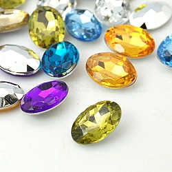Acrylic Rhinestone Flat Back Cabochons, Faceted Oval, Mixed Color, 14x10x5mm(GACR-TJ0-10x14mm-M)