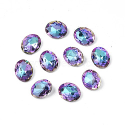 Pointed Back Glass Rhinestone Cabochons, Nail Art Decoration Accessories, AB Color Plated, Faceted, Oval, Orchid, 10x8x4.5mm, about 720pcs/bag(MRMJ-N027-006-A02)