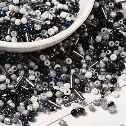 Opaque & Transparent Inside Colours Glass Seed Beads, Round Hole, Round & Tube, Black, 1.5~9x2~3x2~3mm, Hole: 0.8~1mm, about 450g/bag(SEED-F004-02C)