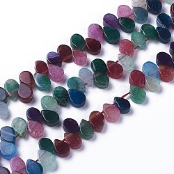 Dyed Natural Agate Beads Strands, Top Drilled Beads, Teardrop, Colorful, 7.5~8x5~5.5x2.5~3mm, Hole: 1mm, about 112pcs/strand, 15.3 inch(38.9cm)(G-F595-A16)