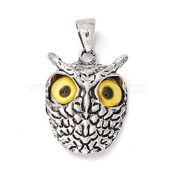 Retro Punk Alloy Pendants, with Glass, Owl with Evil Eye, Yellow, 26x18.5x6mm, Hole: 7.5x4mm(FIND-I023-01D)
