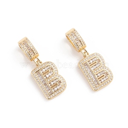 Brass Micro Pave Cubic Zirconia Pendants, Long-Lasting Plated, Letter, Clear, Letter.B, 33.5mm, Hole: 6.5x9mm, Letter.B: 20x12.8x3.5mm(ZIRC-G165-13G-B)