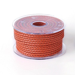 Braided Cowhide Cord, Leather Jewelry Cord, Jewelry DIY Making Material, Orange Red, 3mm, about 5.46 yards(5m)/roll(WL-I004-3mm-D-26)