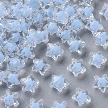 Transparent Acrylic Beads, Bead in Bead, Faceted, Star, Cornflower Blue, 10.5x11x7mm, Hole: 2mm, about 1280pcs/500g