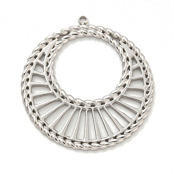 304 Stainless Steel Pendants, Laser Cut, Round Ring Charm, Stainless Steel Color, 32.5x30x1mm, Hole: 1.5mm