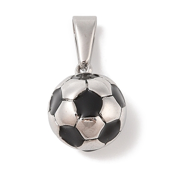 304 Stainless Steel Pendants, with Enamel, Football Charm, Stainless Steel Color, Black, 17.5x15x15mm, Hole: 8.5x5mm