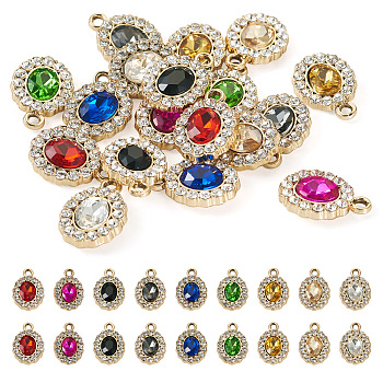 Pandahall 18Pcs 9 Colors UV Plating Alloy Pendants, with Crystal Rhinestone and Glass, Oval Charms, Mixed Color, 18x12.5x4mm, Hole: 2mm, 2Pcs/color