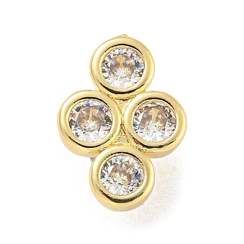 Brass Pave Clear Cubic Zirconia Slide Charms, Rhombus, Golden, 11.5x8.5x6.5mm, Hole: 3mm