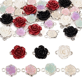 28Pcs 7 Styles Flower Resin Connector Charms, Rose Links, with Alloy Findings, Mixed Color, 17.5~18.5x12~15x7~8mm, Hole: 1.6~2mm, 4pcs/style