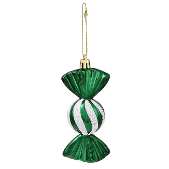 Christmas Electroplate Plastic Candy Pendants Decorations, Nylon Rope Christmas Tree Hanging Ornaments, Dark Green, 181mm