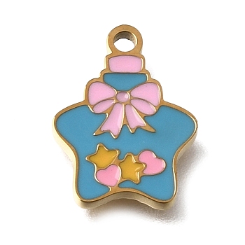 304 Stainless Steel Enamel Pendants, Ion Plating(IP), Golden, Star Charms, 14x10x1.4mm, Hole: 1.4mm