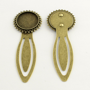 20mm Tray Bookmark Cabochon Settings, Iron with Alloy Flat Round Tray, Lead Free, Nickel Free & Cadmium Free, Antique Bronze, 78x27x3mm