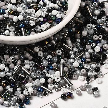 Opaque & Transparent Inside Colours Glass Seed Beads, Round Hole, Round & Tube, Black, 1.5~9x2~3x2~3mm, Hole: 0.8~1mm, about 450g/bag