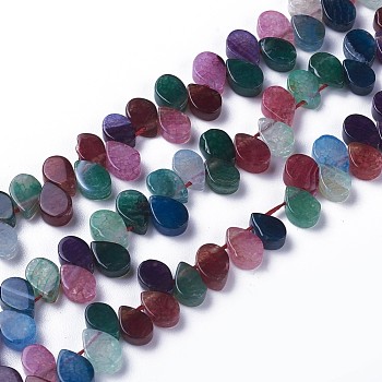 Dyed Natural Agate Beads Strands, Top Drilled Beads, Teardrop, Colorful, 7.5~8x5~5.5x2.5~3mm, Hole: 1mm, about 112pcs/strand, 15.3 inch(38.9cm)