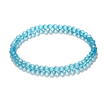 4mm Prism Faceted Rondelle Glass Beaded Stretch Bracelets for Women, Turquoise