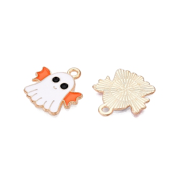 Halloween Theme Alloy Enamel Pendants, Light Gold, Ghost, 20x19x1mm, Hole: 2mm