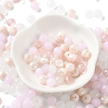 Glass Beads, Faceted, Rondelle, Pink, 8x6mm, Hole: 1mm, about 145pcs/60g