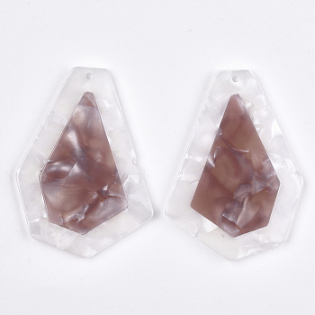 Cellulose Acetate(Resin) Big Pendants, Two-tone, Polygon, Rosy Brown, 53x39x2.5mm, Hole: 1.5mm