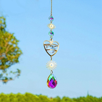 Crystal Pendant Decorations, with Alloy Findings, for Home, Garden Decoration, Sun, 360x40mm