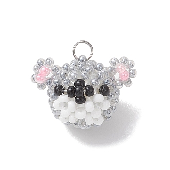 Glass Seed Beaded Pendants, Koala Charm, Gray, 14x20x13.5mm, Jump Ring: 4x0.5mm, Inner Diameter: 3mm