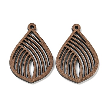 Walnut Wooden Pendants, Coconut Brown, Teardrop, 40x28x2.5mm, Hole: 2mm