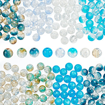 240Pcs 8 Style Crackle Transparent Glass Beads, Two Tone, Round, Deep Sky Blue, 8x7mm, Hole: 1.8mm, 30Pcs/color