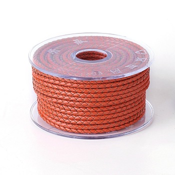 Braided Cowhide Cord, Leather Jewelry Cord, Jewelry DIY Making Material, Orange Red, 3mm, about 5.46 yards(5m)/roll