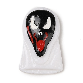 Ghost Mask Halloween Opaque Resin Decoden Cabochons, Halloween Jewelry Craft, White, 35.5x24x9mm