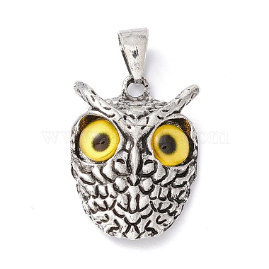 Antique Silver Yellow Owl Alloy+Glass Pendants