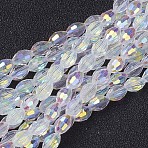 Electroplate Glass Beads, AB Color Plated, Faceted Oval, White, 6x4mm, Hole: 1mm, about 63~65pcs/strand, 16.14~16.54 inch(41~42cm)(X-GC885Y-3)