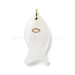 Natural Quartz Crystal Pendants, Rock Crystal Fish Charms with Brass Micro Pave Clear Cubic Zirconia Findings, Golden, 39.5~40x20~20.5x8.5mm, Hole: 4x4.5mm(X-G-Z102-02G-06)