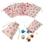 20Pcs 4 Styles Christmas Theme Cotton Fabric Cloth Bags, Drawstring Bags, for Christmas Party Snack Gift Ornaments, Red, Mixed Shapes, 14x10x0.5cm, 5pcs/style(ABAG-TA0002-04B)