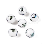 Christmas Opaque Glass Beads, Round with Electroplate Christmas Tree Pattern, Green Plated, 10mm, Hole: 1.2mm(X-EGLA-R113-02E)
