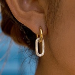 304 Stainless Steel Rhinestone Hoop Earrings, Oval, Golden, 34x11.5mm(EJEW-T057-02G)