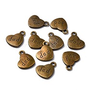 Tibetan Style Alloy Family Charms, Heart with Word dad, Cadmium Free & Nickel Free & Lead Free, Antique Bronze, 13x15x3mm, Hole: 3mm(X-TIBEP-5414-AB-FF)