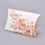 Paper Pillow Boxes, Gift Candy Packing Box, Flower Pattern & Word Handmade with Love, White, Box: 12.5x7.6x1.9cm, Unfold: 14.5x7.9x0.1cm(CON-L020-12A)