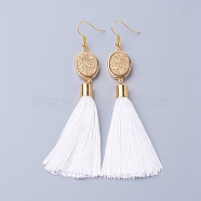Ice Silk Thread Tassel Dangle Earrings, with Electroplated Natural Druzy Quartz Crystal and Brass Earring Hooks, Golden, White, 98mm, Pin: 0.6mmg, Pendant: 80x14x7mm(EJEW-P142-B01)