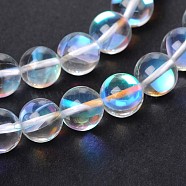 Synthetical Moonstone Round Beads Strands, Holographic Beads, Dyed, Clear, 8mm, Hole: 1mm, about 48pcs/strand, 15.3 inch(G-M049-8mm-02J)