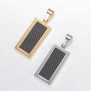 304 Stainless Steel Pendants, with Fiber, Rectangle, Mixed Color, 34x15x3mm, Hole: 4x9mm(STAS-P055-10)