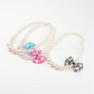 Imitation Pearl Acrylic Graduated Beaded Kids Necklaces, with Handmade Woven Bowknot, Mixed Color, 16.14 inch(NJEW-JN01583)