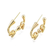 Brass Arc Beaded Stud Earrings, Half Hoop Earrings for Women, Nickel Free, Real 18K Gold Plated, 21.5~22x25~26x4.5mm, Pin: 0.6mm(EJEW-G322-14G)