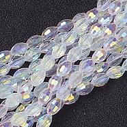 Electroplate Glass Beads, AB Color Plated, Faceted Oval, White, 6x4mm, Hole: 1mm, about 67~68pcs/strand(X-GC885Y-3)