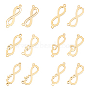 12Pcs 12 Style 304 Stainless Steel Link Pendants, Infinity, Golden, 7.5~10.5x22.5~27x1.5mm, Hole: 1.2mm, 1Pc/style(STAS-UN0040-52)