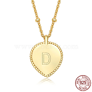 925 Sterling Silver Satellite Chains Pendant Necklaces, Heart, Golden, Letter D, 15.75 inch(40cm)(KK4299-4)