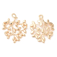 Brass Pendants, Leafy Branch Charms, Real 18K Gold Plated, 25x20x1mm, Hole: 1.3x2.2mm(KK-G468-47G)