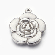 304 Stainless Steel Pendants, Flower, Stainless Steel Color, 29.5x25.5x3.5mm, Hole: 1.6mm(STAS-L212-032C)