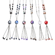 304 Stainless Steel Beaded Necklaces, with Faceted Glass Beads and Natural Gemstone Round Beads, Mixed Color, Stainless Steel Color, 13.58 inch(34.5cm)(NJEW-H210-A-P)