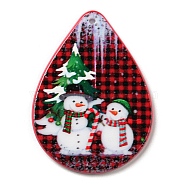 Christmas Theme Acrylic Pendants, Teardrop, Snowman, 47.5x35x2.5mm, Hole: 1.8mm(MACR-C024-01C)