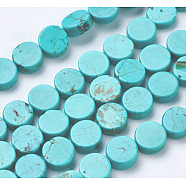 Natural Magnesite Beads Strands, Dyed, Flat Round, Cyan, 8x3mm, Hole: 1mm, about 22pcs/strand, 6.88 inch(TURQ-K003-09B)