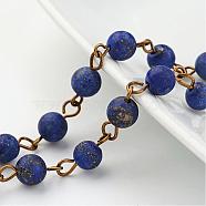 Handmade Natural Lapis Lazuli Beaded Chains, Unwelded, with Brass Eye Pin, Antique Bronze, 39.3 inch(AJEW-JB00229-01)